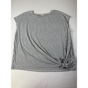 Max Studio Black & White Top Womens 3XL Versatile Striped Tie Front